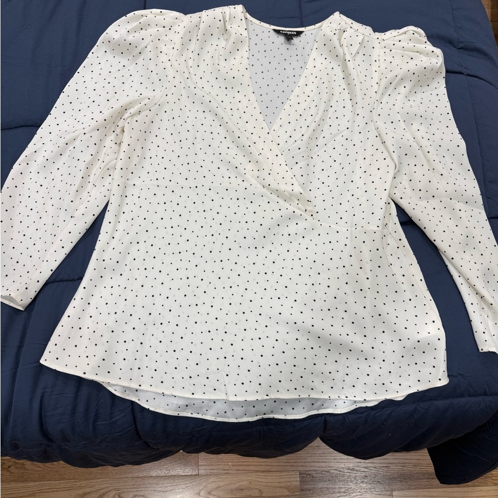 Express White Blouse with Black Dots